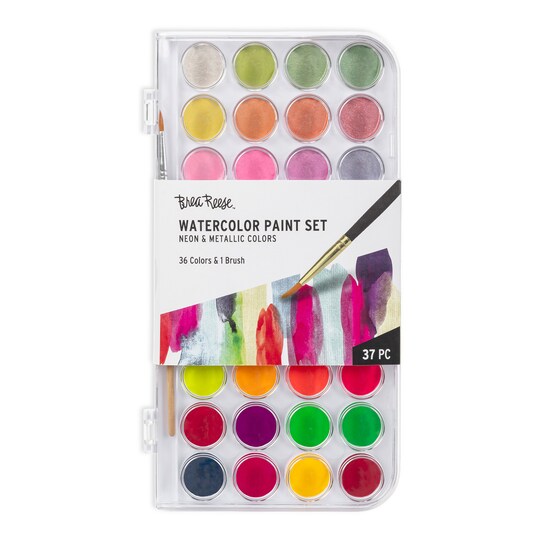 Brea Reese; Brea Reese: Essential Watercolor Paint Set: Neon & Metallic - 36 Colors & 1 Brush - Non-Toxic, Professional Quality, Beginner-Friendly, Art Supplies; Category:Drawing Tools & Accessories; Image:1